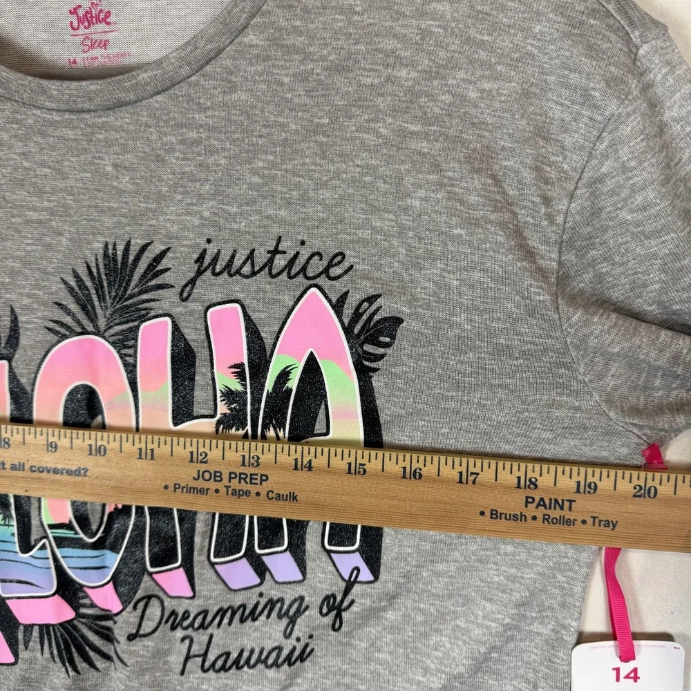 Justice Pajama Top Girls 14 Heather Gray Aloha Hawaii Graphic Sleep Shirt